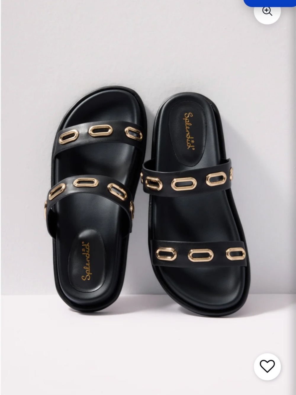 Splendid Black Slide Sandals with Gold Oval Hardware